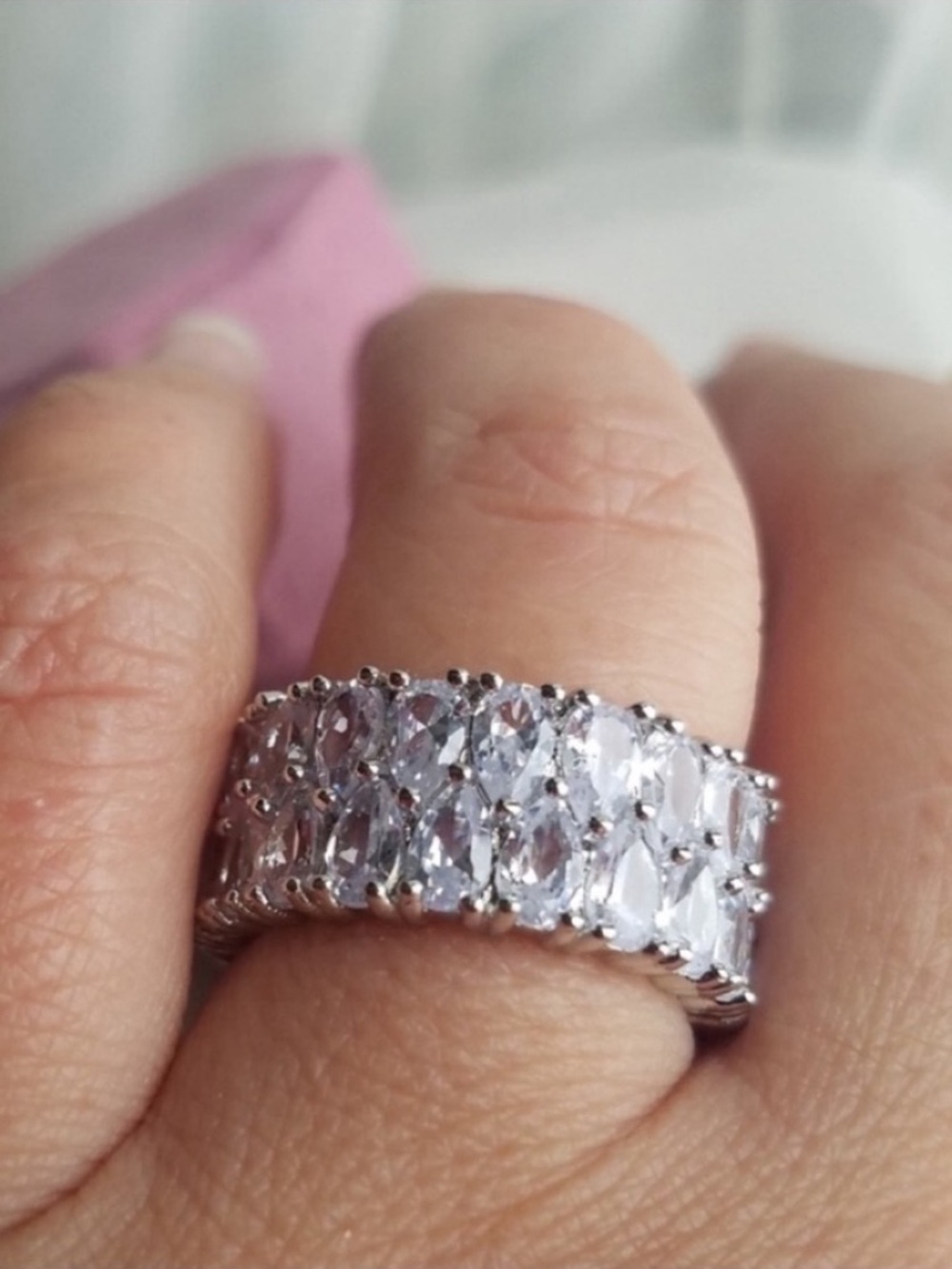 Swarovski Elements 925 Silver Clear Teardrop Eternity Band Ring NEW